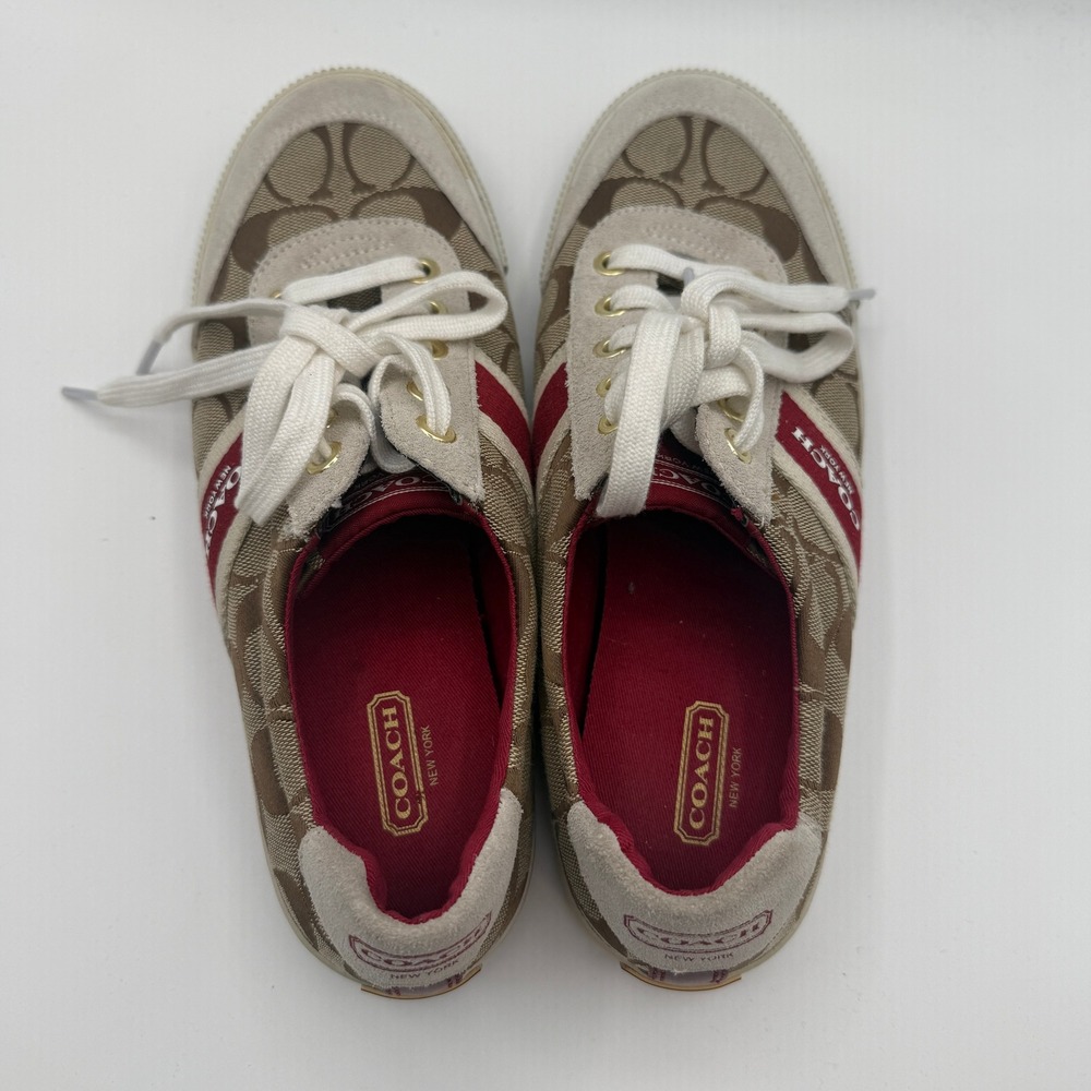 Coach Mila Sneakers Women 9 Brown Signature C Jacquard Suede Low Top Casual Y2K - Picture 5 of 10